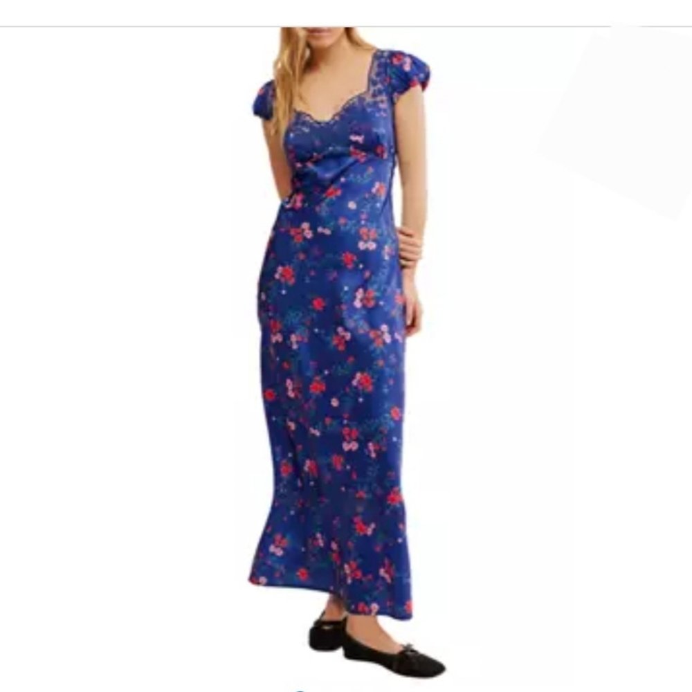 Free People Navy Combo  Butterfly Babe Cutout Maxi Dress Size Small